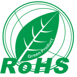Green RoHS compliance logo with a leaf and globe, signifying lead-free and hazardous substance restriction in PCB and electronics manufacturing.