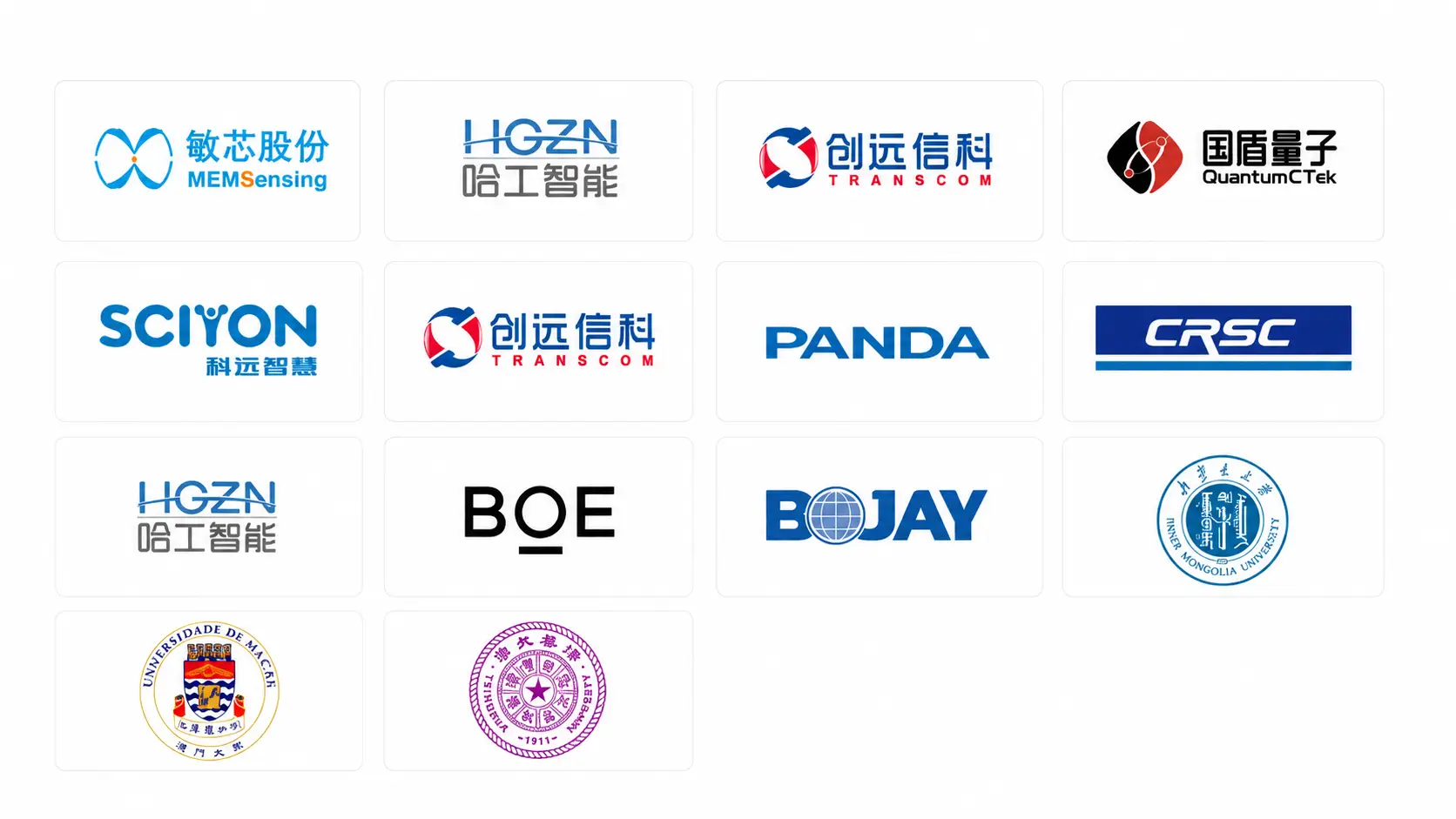 Logos of key clients and partners in electronics and PCB, featuring MEMSensing, BOE, BOJAY, PANDA. Diverse tech collaborations.