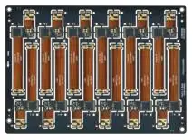 Multiple flexible printed circuits (FPC) or flexible flat cables (FFC) integrated into a rigid PCB assembly, showcasing electronic interconnection and manufacturing.