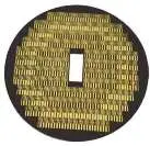 Circular wafer probe card with high-density gold-plated contacts arranged around a central rectangular opening for semiconductor testing.